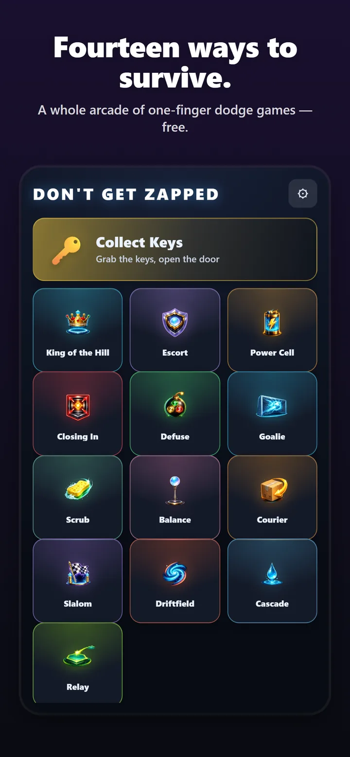 Choose your mode — a whole arcade of one-finger dodge games