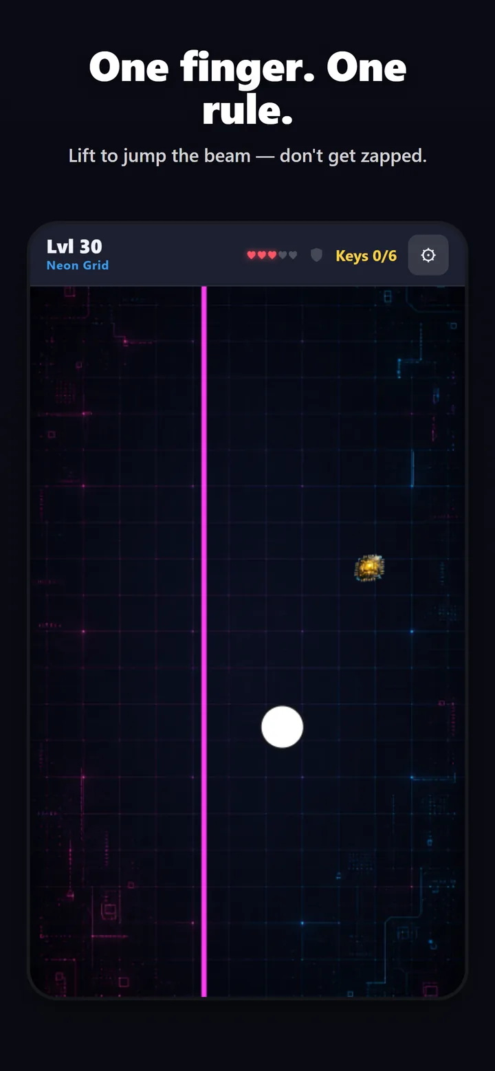 Thread the glowing orb past sweeping neon lasers