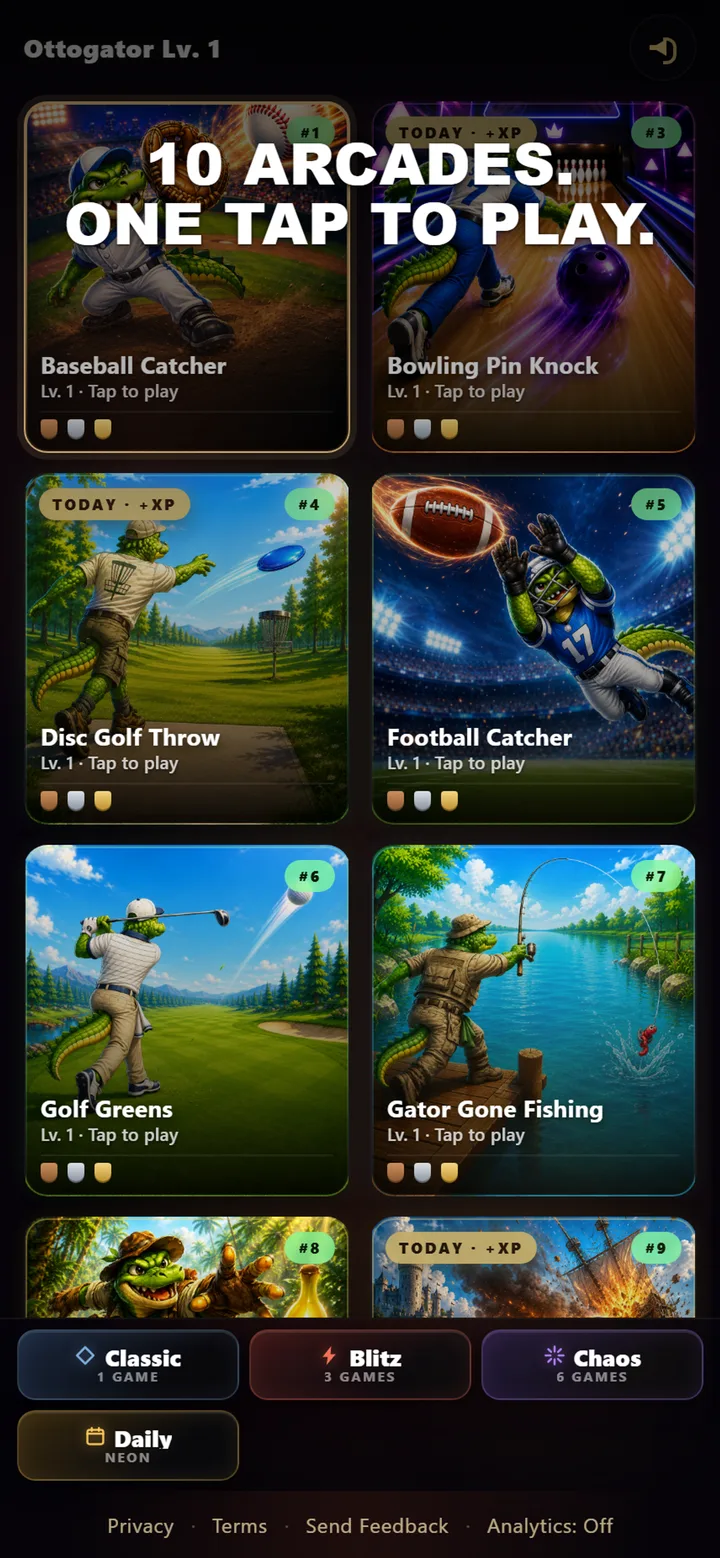 Ottogator Catch arcade — nine games in one collection