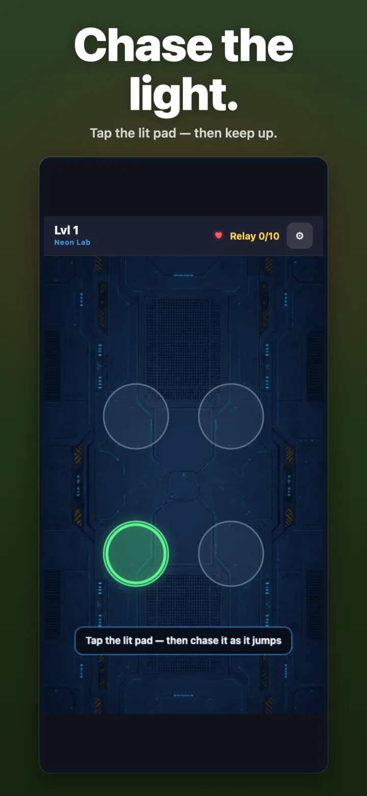 Chase the light. — Tap the lit pad — then keep up.
