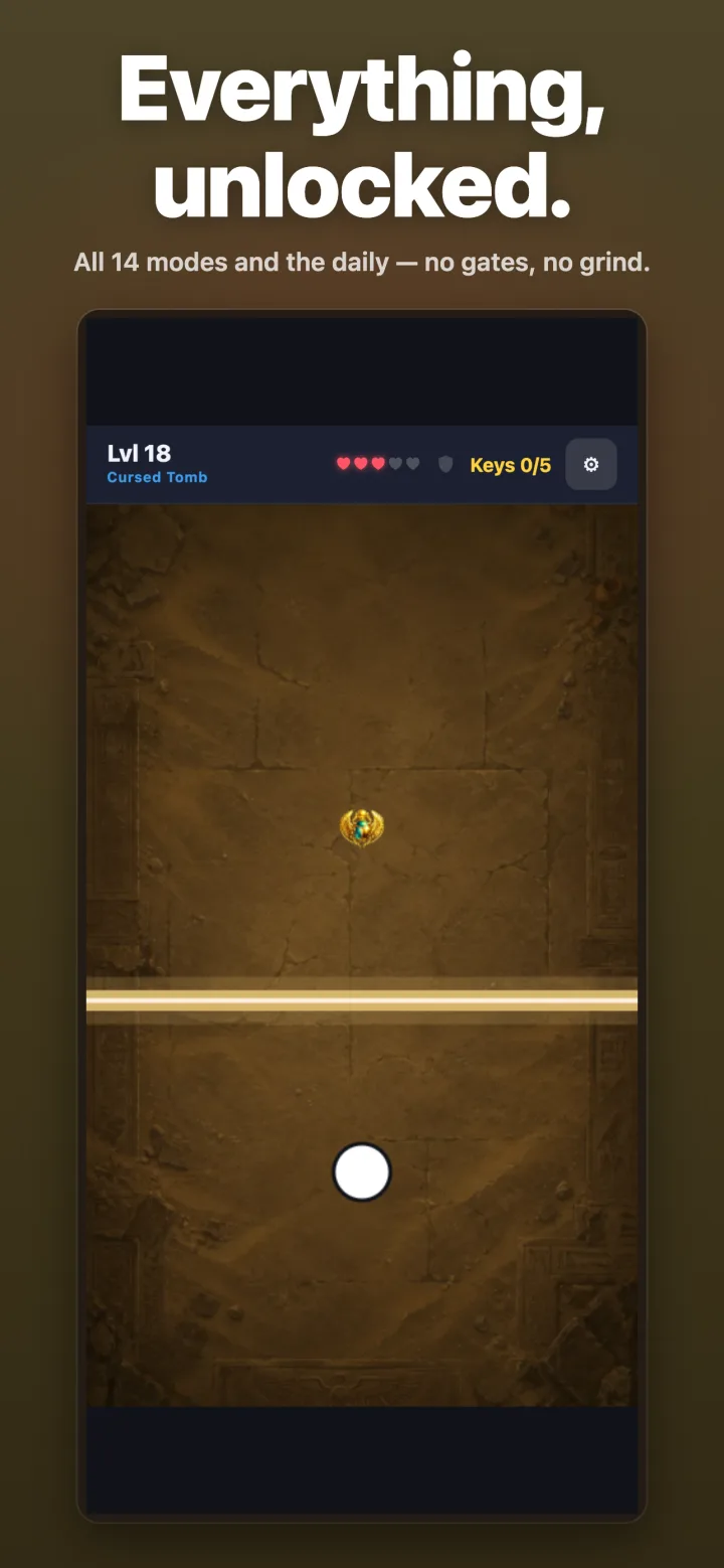 Everything, unlocked. — All 14 modes and the daily — no gates, no grind.