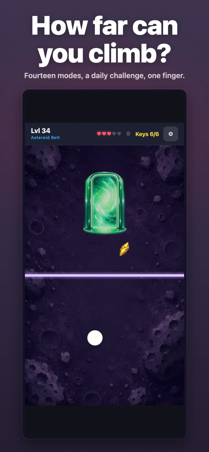 How far can you climb? — Fourteen modes, a daily challenge, one finger.